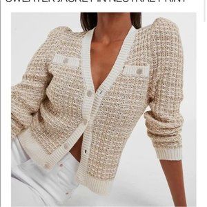 Express Textured Stitch Jewel Button Sweater Jacket Neutral Print-Like New!
